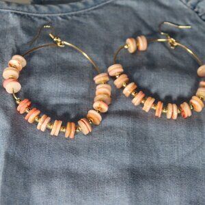 Handmade Salmon Disk Hoop Earrings